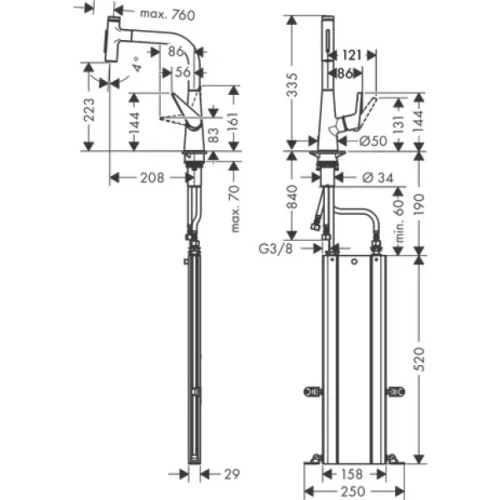 Купить купить смеситель для кухни, с вытяжным душем, talis select m51 hansgrohe, 73868800 цвет: нержавеющая сталь