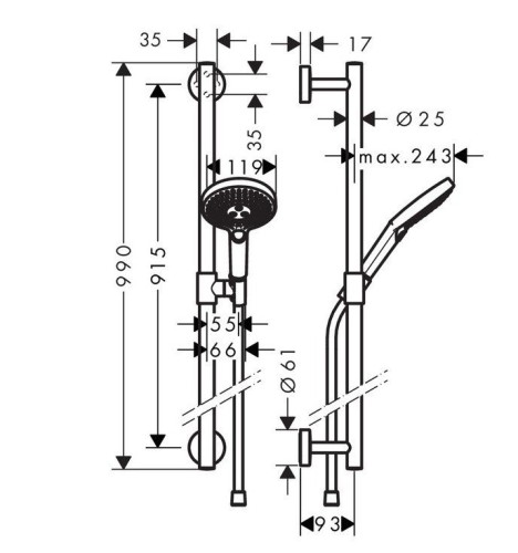 Купить купить душевой гарнитур со штангой 90см, raindance select s hansgrohe, 26323000 цвет: хром