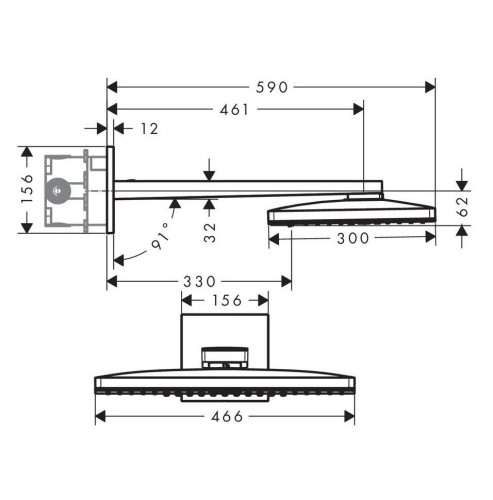 Купить купить верхний душ с настенным кронштейном скрытого монтажа, rainmaker select hansgrohe, 24005600 цвет: черный