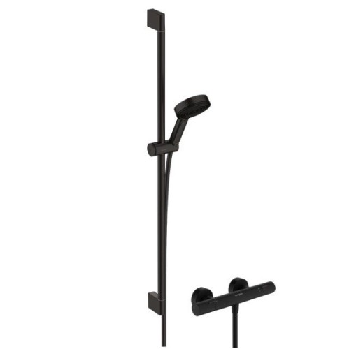 Купить купить термостатический смеситель для душа relaxation с термостатом fine и душевой штангой 90см, pulsify select s hansgrohe, 24261670 цвет: черный