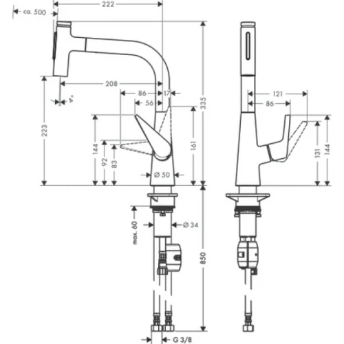 Купить купить смеситель для кухни, с вытяжным душем, talis select m51 hansgrohe, 72824000 цвет: хром