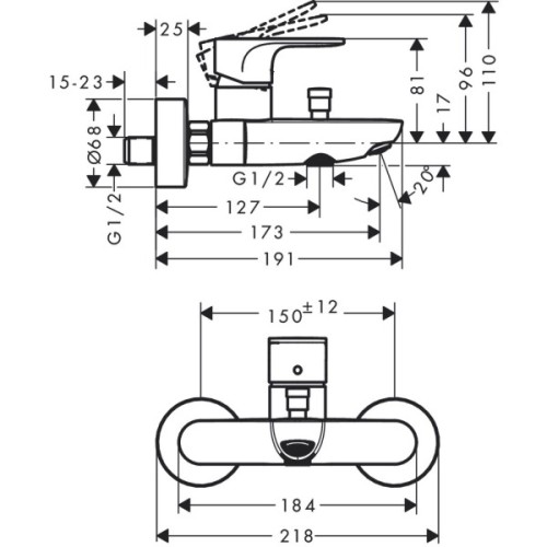 Купить купить смеситель для ванны 2 режима расхода воды, rebris s hansgrohe, 72443000 цвет: хром