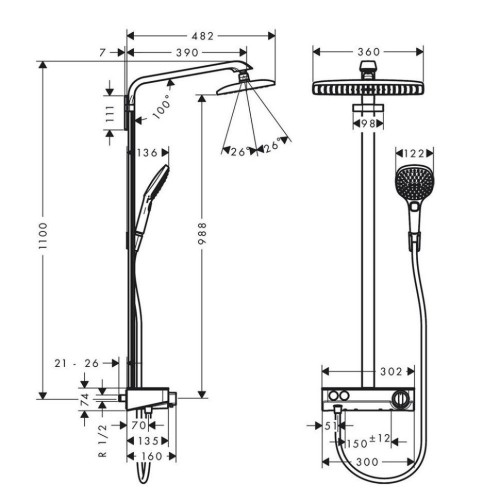 Купить купить душевая система с термостатом 300, raindance e hansgrohe, 27288000 цвет: хром