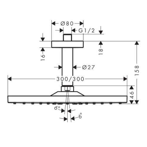 Купить купить верхний душ с потолочным кронштейном, raindance e hansgrohe, 26250000 цвет: хром