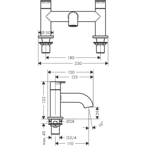 Купить купить смеситель для ванны на 2 отверстия, vernis blend hansgrohe, 71442000 цвет: хром