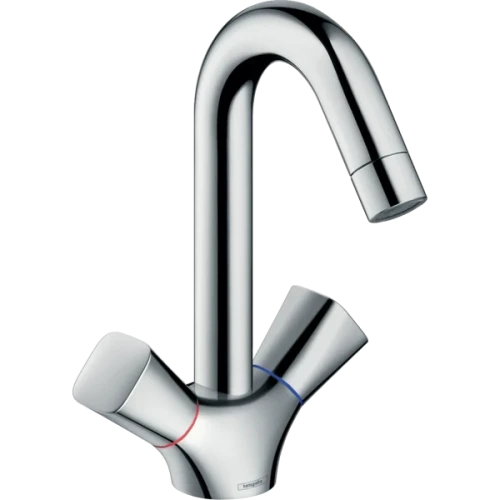 Купить купить смеситель для раковины, двухвентильный с поворотным изливом без сливного гарнитура двухвентильный с поворотным изливом без сливного гарнитура, logis hansgrohe, 71221000 цвет: хром