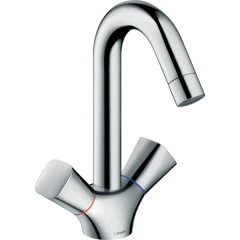 Смеситель для раковины, двухвентильный с поворотным изливом без сливного гарнитура двухвентильный с поворотным изливом без сливного гарнитура, Logis Hansgrohe, 71221000 цвет: хром