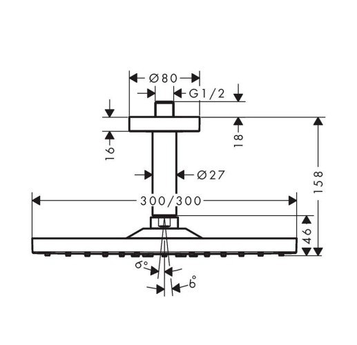 Купить купить верхний душ с потолочным кронштейном, raindance e hansgrohe, 26251000 цвет: хром