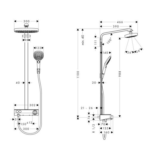Купить купить душевая система с термостатом 300, raindance select e hansgrohe, 27283000 цвет: хром