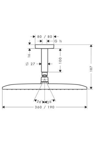 Купить купить верхний душ с потолочным кронштейном, raindance e hansgrohe, 27381000 цвет: хром