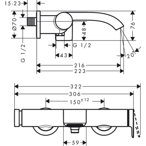 Купить купить смеситель для ванны, vivenis hansgrohe, 75420000 цвет: хром