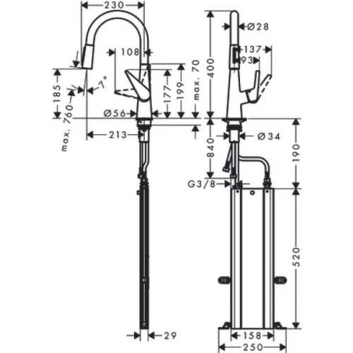 Купить купить смеситель для кухни, с вытяжным душем, sbox, eco, talis m51 hansgrohe, 73876000 цвет: хром