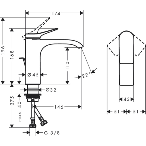 Купить купить смеситель для раковины со сливным гарнитуром, vivenis hansgrohe, 75020670 цвет: черный