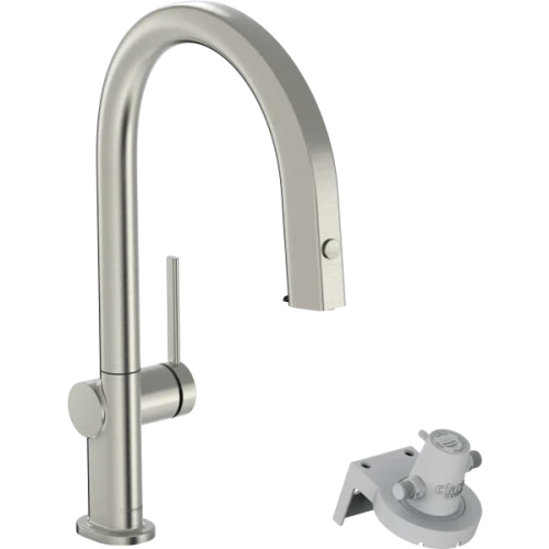 Купить купить смеситель для кухни, с вытяжным изливом и функцией фильтрации, без фильтра в комплекте, aqittura m91 hansgrohe, 76803800 цвет: нержавеющая сталь