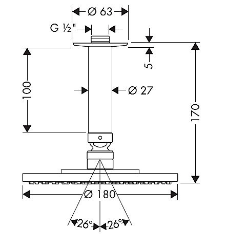 Купить купить верхний душ с потолочным кронштейном, raindance s hansgrohe, 27478000 цвет: хром