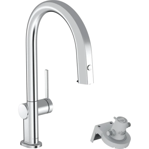 Купить купить смеситель для кухни, с вытяжным изливом и функцией фильтрации, без фильтра в комплекте, aqittura m91 hansgrohe, 76803000 цвет: хром