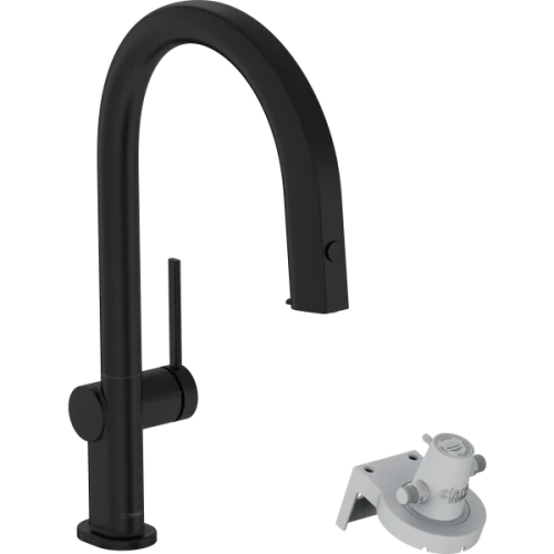 Купить купить смеситель для кухни, с вытяжным изливом и функцией фильтрации, без фильтра в комплекте, aqittura m91 hansgrohe, 76803670 цвет: черный