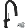 Купить купить смеситель для кухни, с вытяжным изливом и функцией фильтрации, без фильтра в комплекте, aqittura m91 hansgrohe, 76803670 цвет: черный