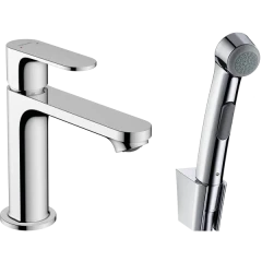 Смеситель для раковины без сливного гарнитура, с гигиеническим душем, Rebris S Hansgrohe, 72215000 цвет: хром