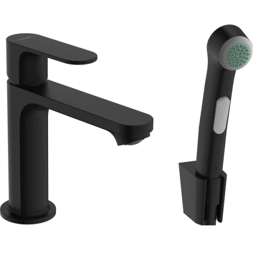 Купить купить смеситель для раковины без сливного гарнитура, с гигиеническим душем, rebris s hansgrohe, 72215670 цвет: черный