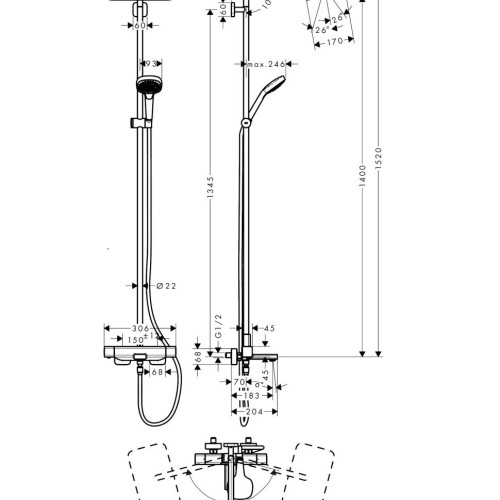 Купить купить душевая система с термостатом для ванны, croma e hansgrohe, 27687000 цвет: хром