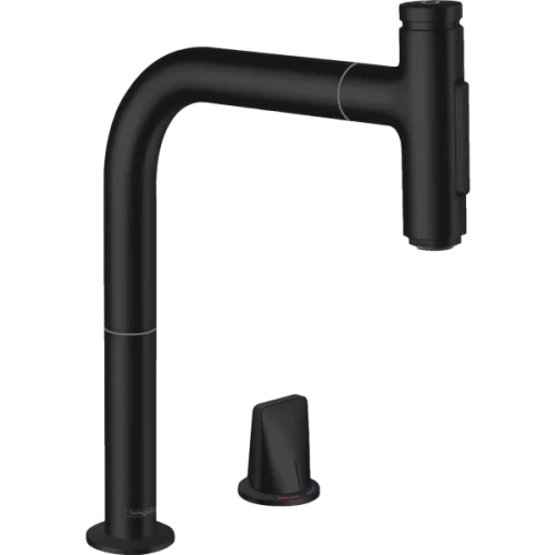 Купить купить смеситель для кухни, на 2 отверстия, с вытяжным душем, metris select m71 hansgrohe, 73818670 цвет: черный