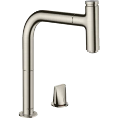 Смеситель для кухни, на 2 отверстия, с вытяжным изливом, Metris Select M71 Hansgrohe, 73804800 цвет: нержавеющая сталь
