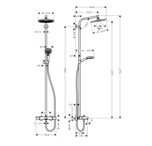 Купить купить душевая система с термостатом для ванны, crometta s hansgrohe, 27320000 цвет: хром