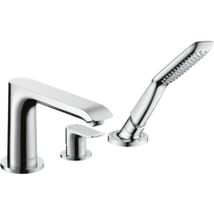 Смеситель для ванны на 3 отверстия, с душевым гарнитуром, Metris Hansgrohe, 31190000 цвет: хром