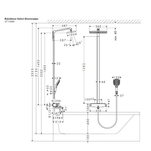 Купить купить душевая система с термостатом для ванны, raindance e hansgrohe, 27113400 цвет: хром