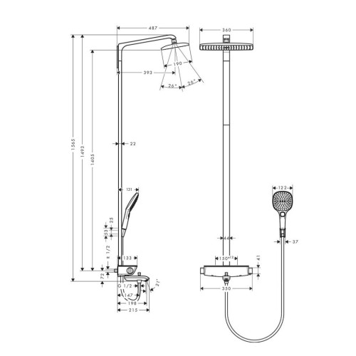 Купить купить душевая система с термостатом для ванны, raindance e hansgrohe, 27113000 цвет: хром