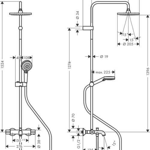 Купить купить душевая система с термостатом для ванны, vernis blend hansgrohe, 26274000 цвет: хром