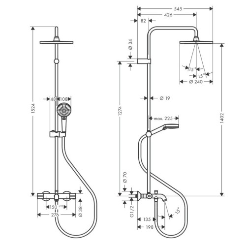 Купить купить душевая система с термостатом для ванны, vernis blend hansgrohe, 26899670 цвет: черный