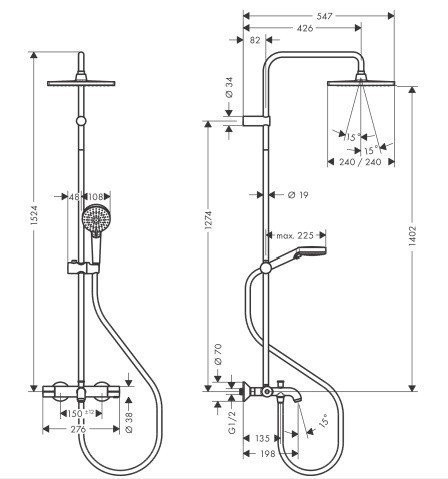 Купить купить душевая система с термостатом для ванны, vernis shape hansgrohe, 26900670 цвет: черный