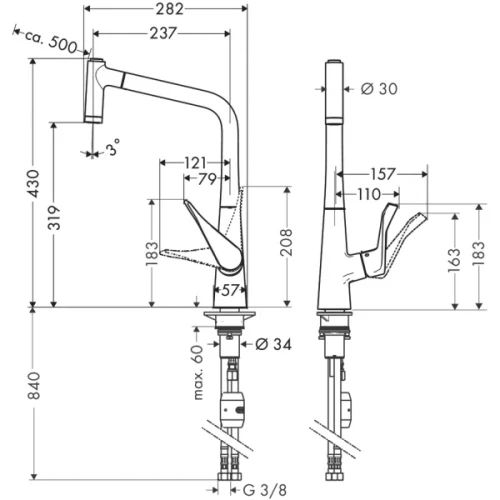 Купить купить смеситель для кухни, с вытяжным душем, eco, metris m71 hansgrohe, 14780800 цвет: нержавеющая сталь