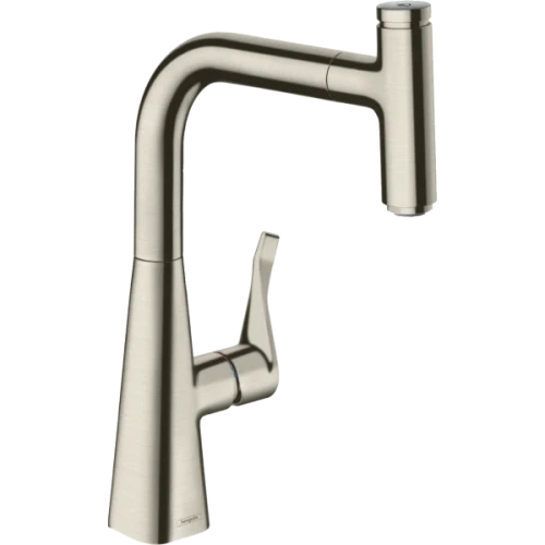 Купить купить смеситель для кухни, с вытяжным изливом, metris select m71 hansgrohe, 73802800 цвет: нержавеющая сталь