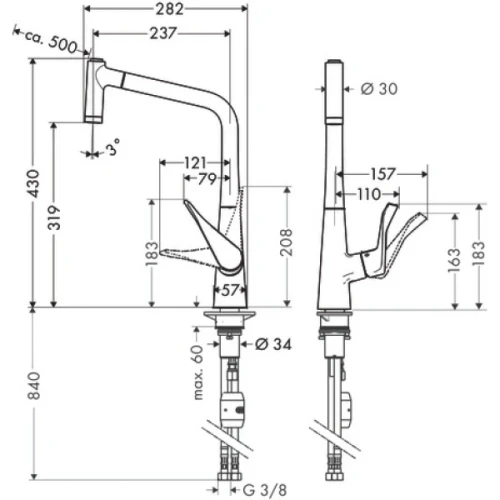 Купить купить смеситель для кухни, с вытяжным душем, eco, metris m71 hansgrohe, 14780000 цвет: хром
