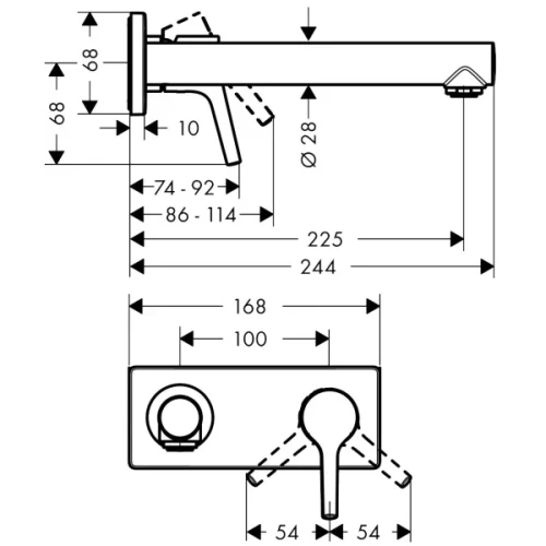 Купить купить смеситель для раковины скрытого монтажа, настенный, с изливом 225 мм, talis s hansgrohe, 72111000 цвет: хром